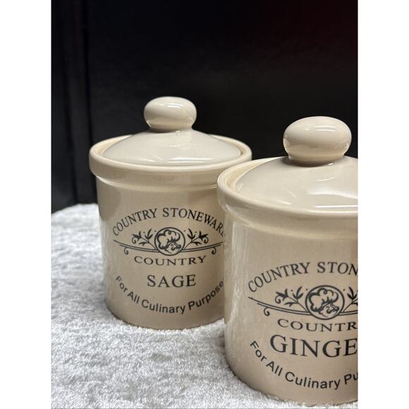 Country stoneware spice jars Set of 7! EUC - Picture 3 of 11